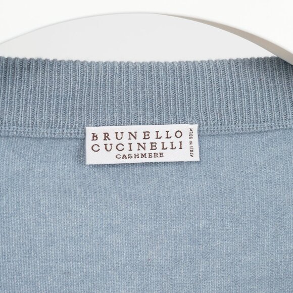 Brunello Cucinelli Blue Cashmere Monili-Pocket Sweater - Picture 8 of 9
